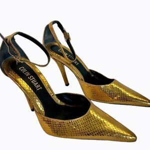 Colin Stuart gold snake print ankle strap Sz 6